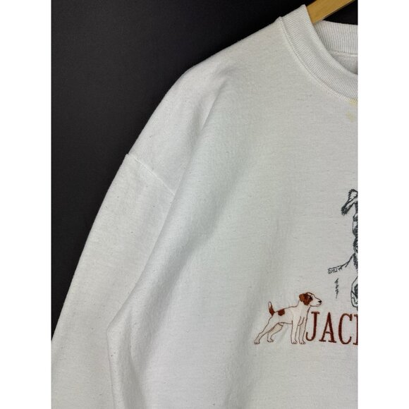 Vintage 90s Jack Russell Dog Animal Pet Art White Crewneck Large - Picture 6 of 16
